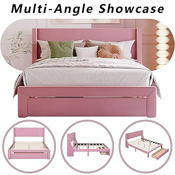 Amazon.com: Pink Bed Frame with Storage Drawer, Queen